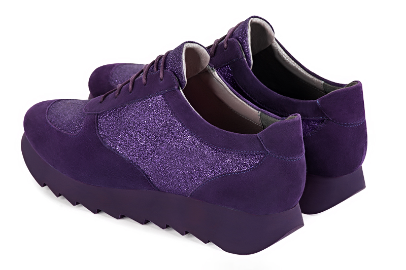 Amethyst purple women's one-tone elegant sneakers. Round toe. Low rubber soles. Rear view - Florence KOOIJMAN